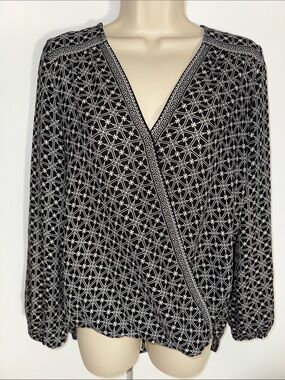 Max Studio Top Mosaic Tile Print Wrap Blouse Women’s S Small Boho